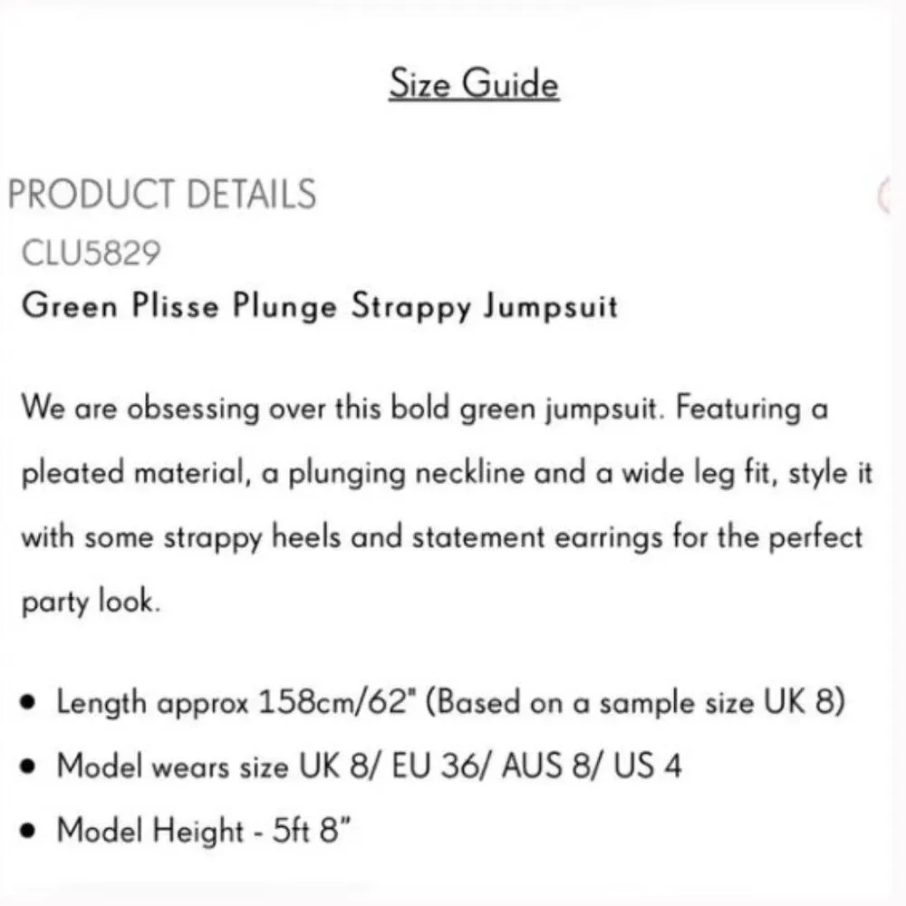 Green plisse plunge strappy jumpsuit - Picture 3 of 7